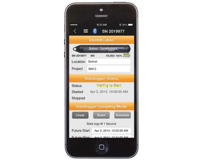 Interface d'application Levelogger 5 3001/3500