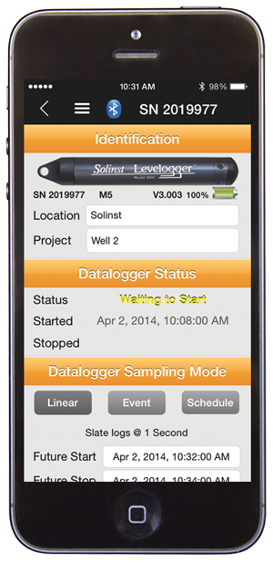 Interface d'application Levelogger 5 3001/3500