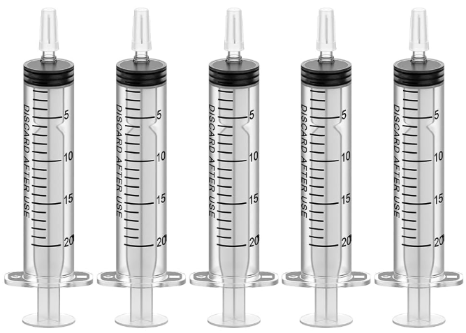 Jeringa estéril de plástico 20mL (pack de 5 uds)